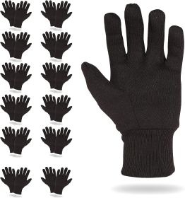 Brown Jersey Gloves 10' Size; Pack of 24 Cotton Work Gloves with Elastic Knit Wrist; Polyester Breathable Gloves for Men and Women; Industrial Gloves
