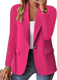 Polyester Autumn Long Sleeve Solid Color Cardigan Small Suit Jacket For Women (Option: Rose Red-XXL)