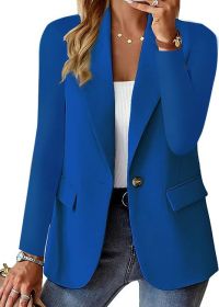 Polyester Autumn Long Sleeve Solid Color Cardigan Small Suit Jacket For Women (Option: Blue-XL)
